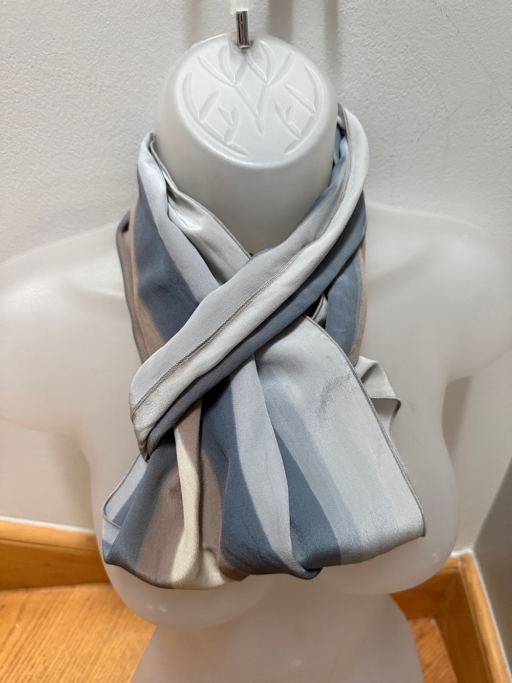 Vintage Hand-Painted Silk Scarf | Abstract Striped Artistic Oblong Scarf